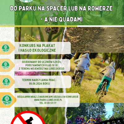 Przedłużony termin!!! Zapraszamy do udziału w konkursie  plastycznym pt. „Do Parku na spacer lub na rowerze - a nie quadami"