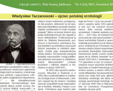 O Władysławie Taczanowskim w „Pulsie Gminy Jabłonna”