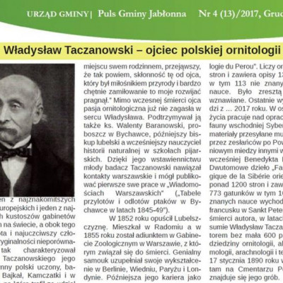 O Władysławie Taczanowskim w „Pulsie Gminy Jabłonna”